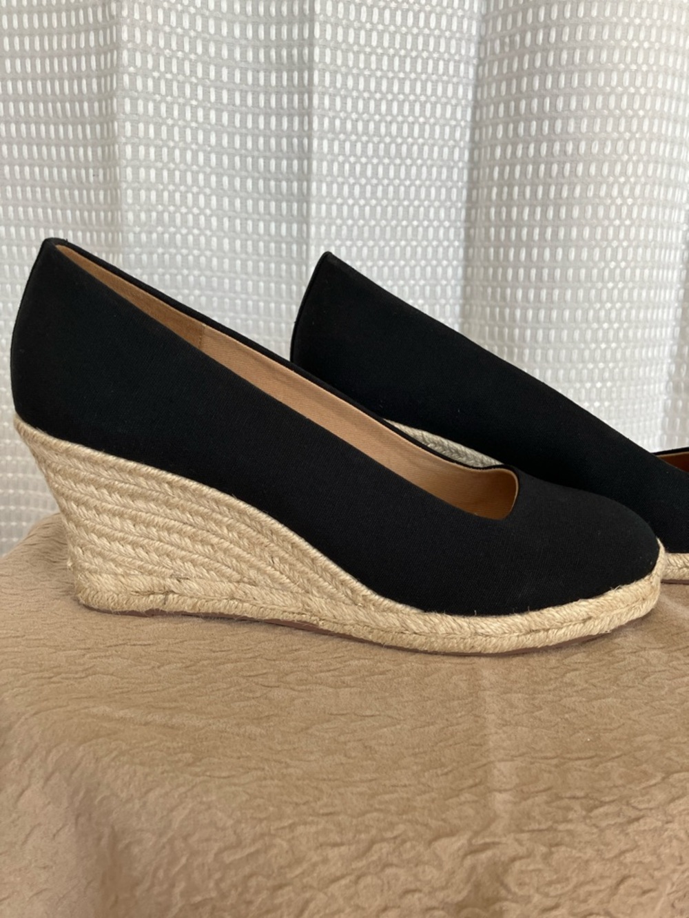 J.Crew Factory Espadrille Wedge Heels Black Canvas AL003 Size 10